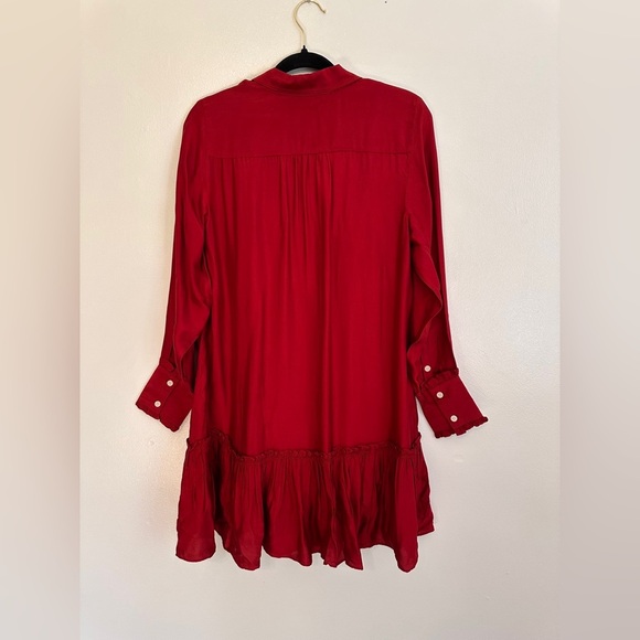 J Crew Amelia Popover Longsleeve Shirtdress in Drapey Viscose Twill Red Small - Picture 8 of 8